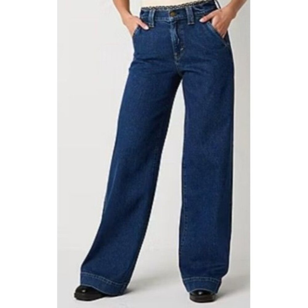 a.n.a a New Approach Women's High Rise Wide Leg Jean Dark Stone 12T